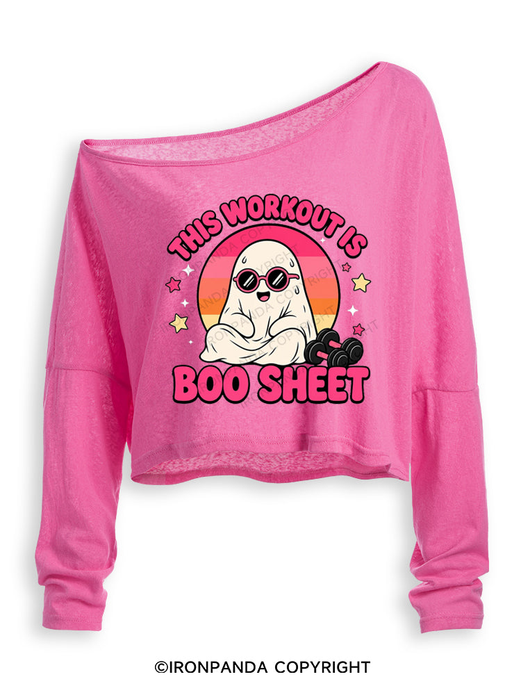 THIS WORKOUT IS BOO SHEET FUNNY GHOST Off Shoulder Long Sleeve Crop Top
