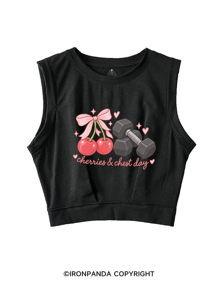 CHERRIES & CHEST DAY SLEEVELESS CROP TOPS