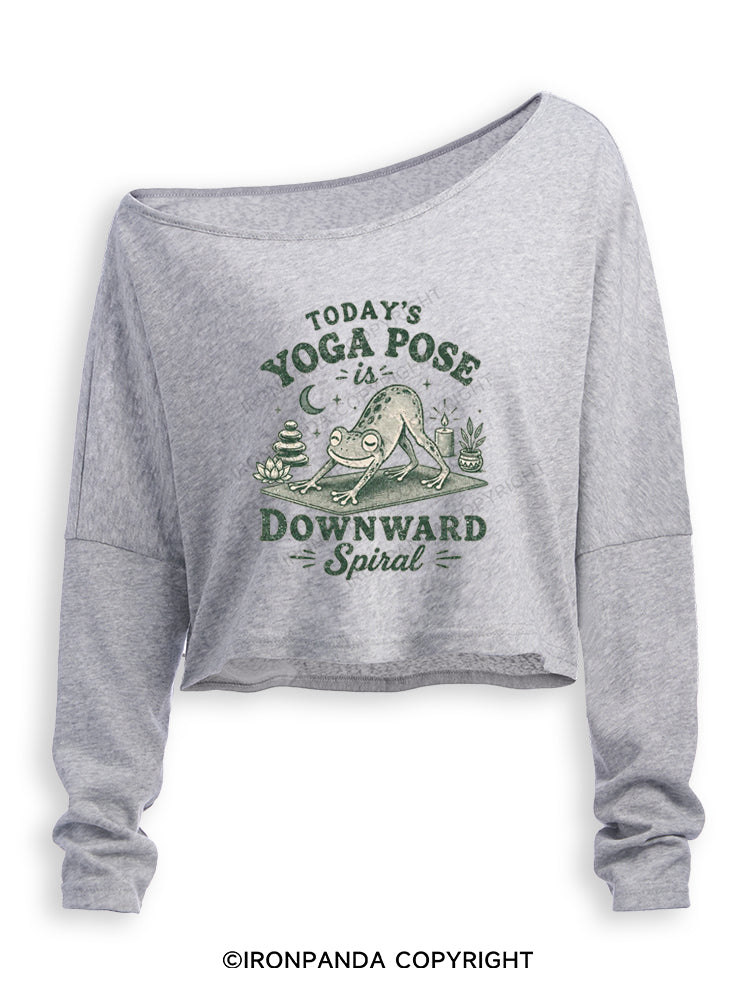 TODAY'S YOGA POSE IS DOWNWARD SPIRAL FUNNY YOGA FROG Off Shoulder Long Sleeve Crop Top