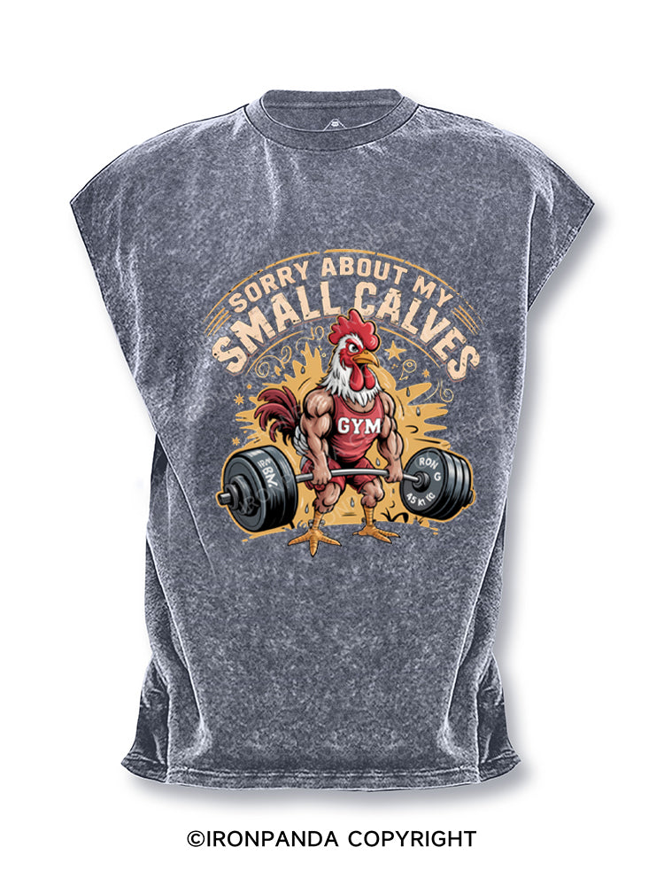 Sorry About My Small Calves Funny Rooster Deadlifting Cut Off Tank
