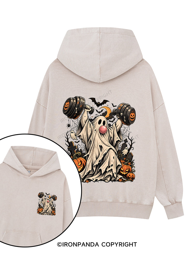 VINTAGE GHOST GYM WEIGHTLIFTING Printed Washed Gym Hoodie