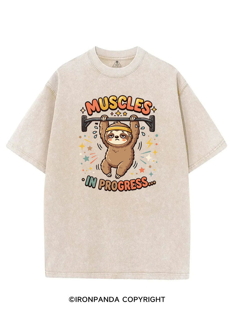 MUSCLES IN PROGRESS FUNNY SLOTH VINTAGE GYM SHIRT