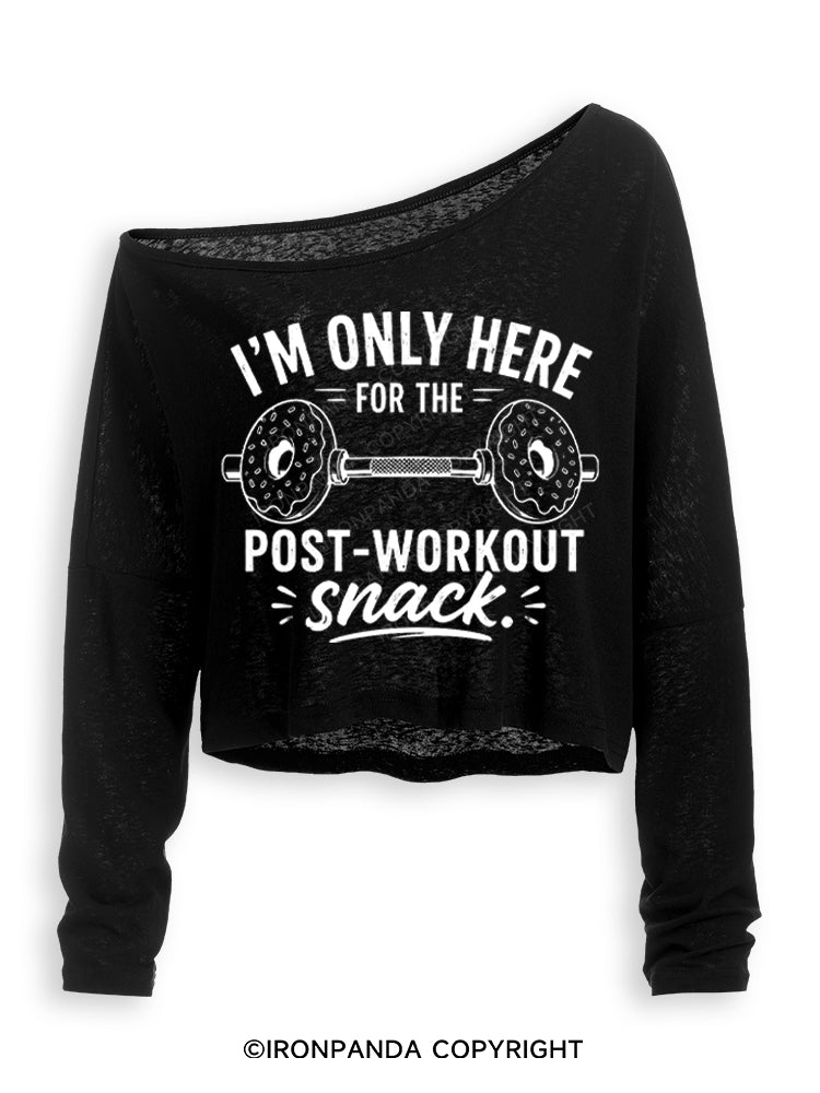 I'M ONLY HERE FOR THE POST-WORKOUT SNACK DONUT Off Shoulder Long Sleeve Crop Top