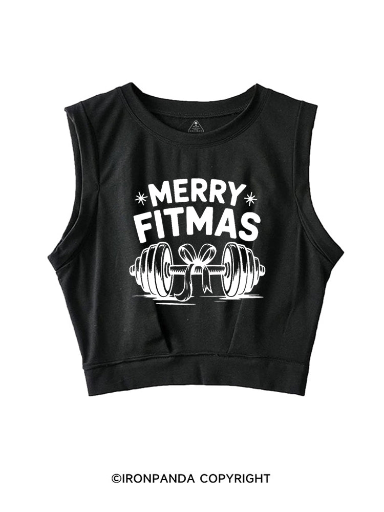 MERRY FITMAS CHRISTMAS STYLE SLEEVELESS CROP TOPS