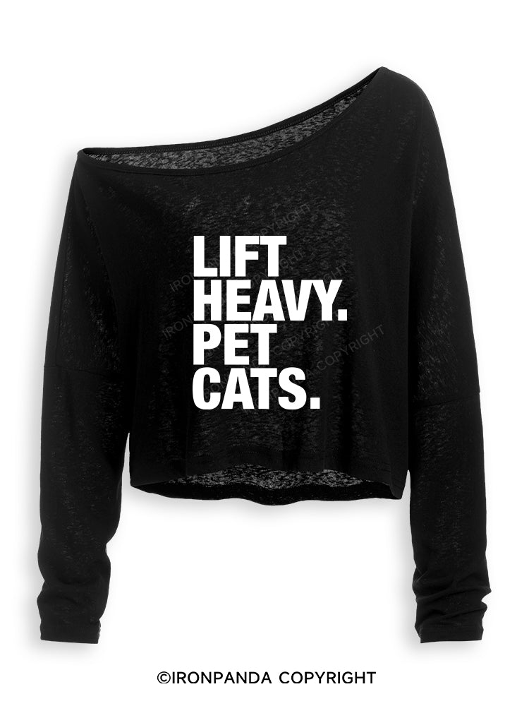 LIFT HEAVY PET CATS Off Shoulder Long Sleeve Crop Top