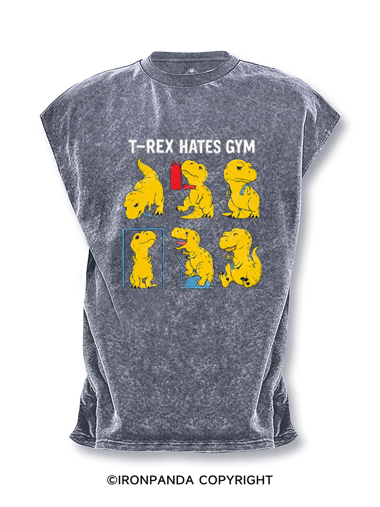T-Rex Hates Gym Workout Dinosaur Cut Off Tank
