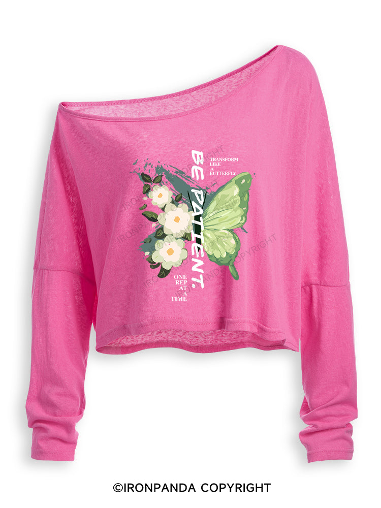 BE PATIENT Off Shoulder Long Sleeve Crop Top