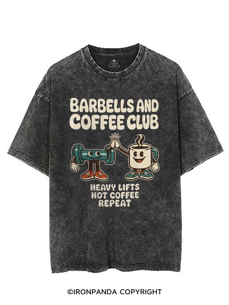 BARBELLS AND COFFEE CLUB HEAVY LIFTS HOT COFFEE REPEAT VINTAGE GYM SHIRT
