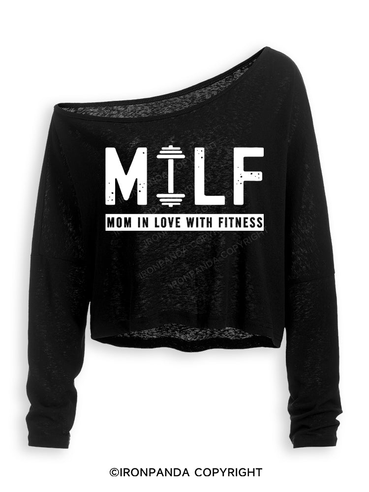 MILF MOM IN LOVE WITH FITNESS Off Shoulder Long Sleeve Crop Top