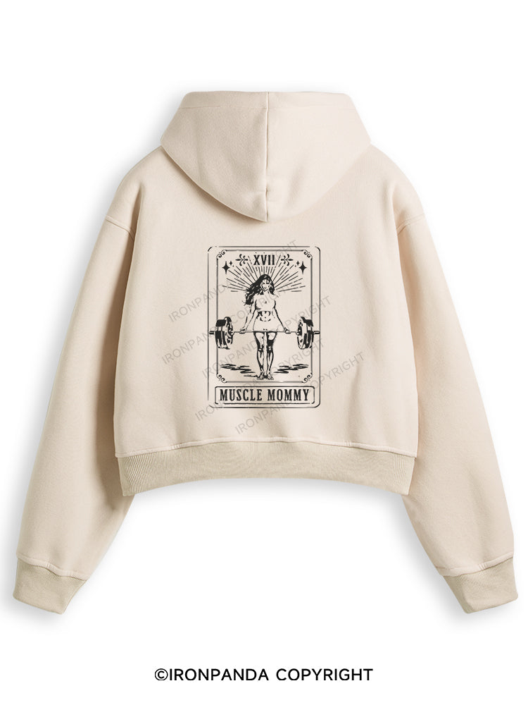 TAROT CARD MUSCLE MOMMY Fleece Crop Zip Up Hoodie