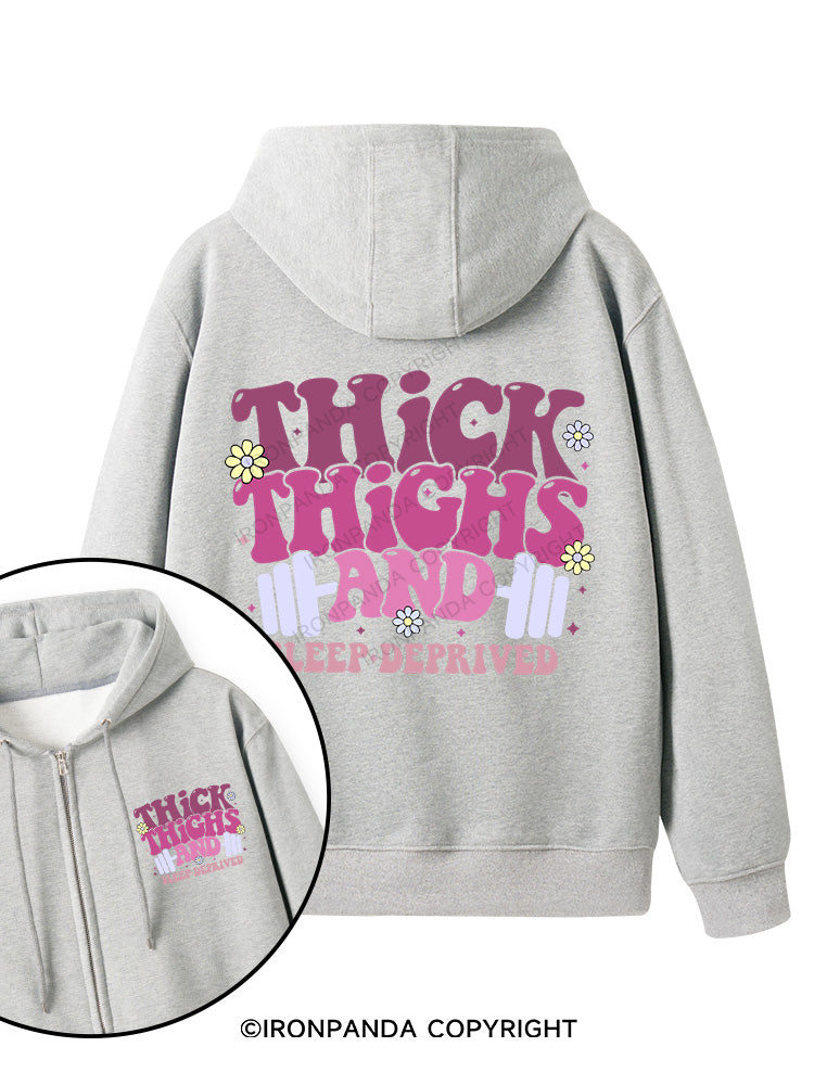 Thick Thighs And Sleep Deprived Double-Sided Printed Fleece Zip Up Hoodie