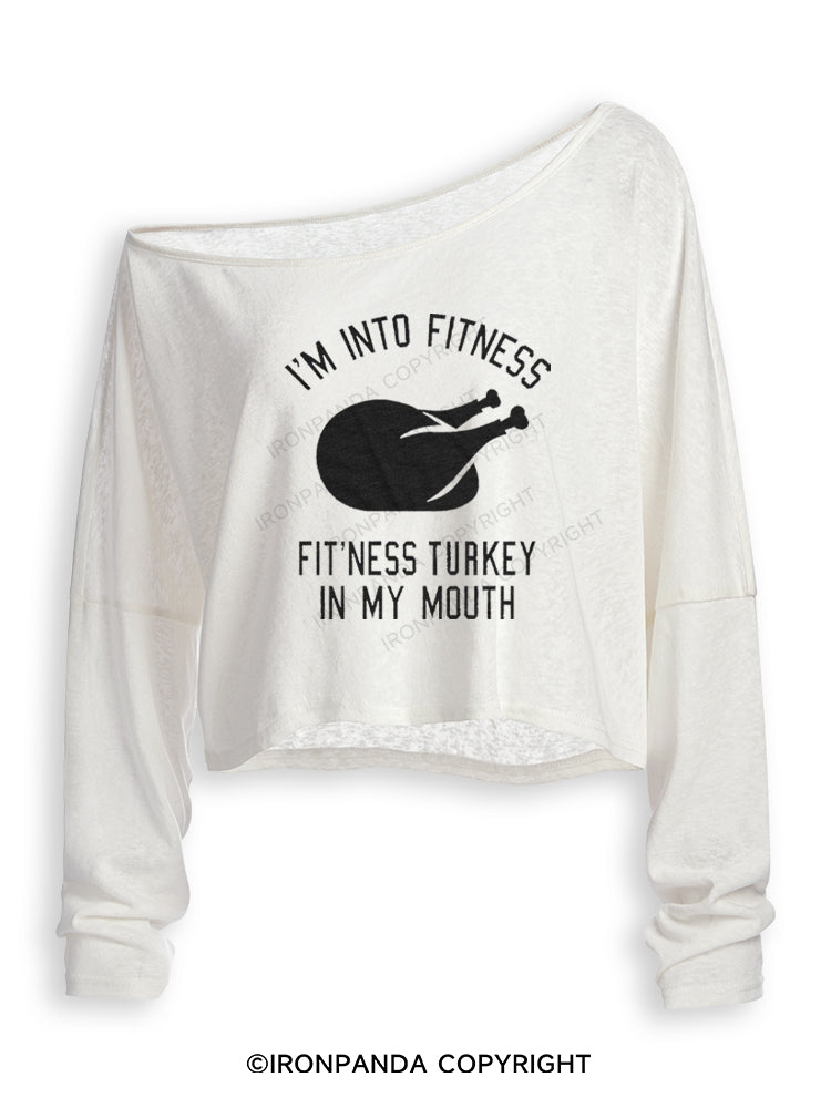I'M INTO FITNESS FIT'NESS TURKEY IN MY MOUTH Off Shoulder Long Sleeve Crop Top