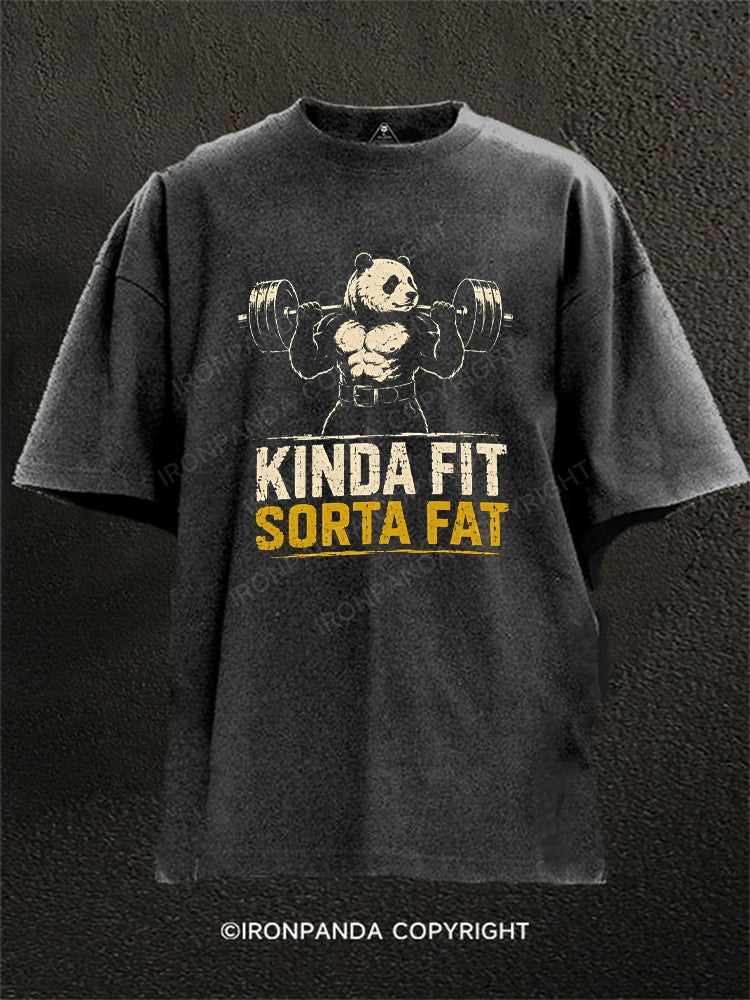 Kinda Fit Sorta Fat Panda Weightlifting Humor Washed Gym Shirt