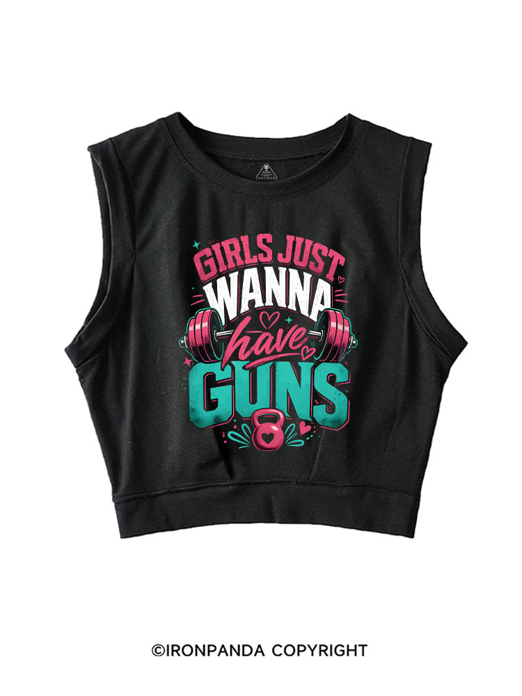 GIRLS JUST WANNA HAVE GUNS WORKOUT SLEEVELESS CROP TOPS