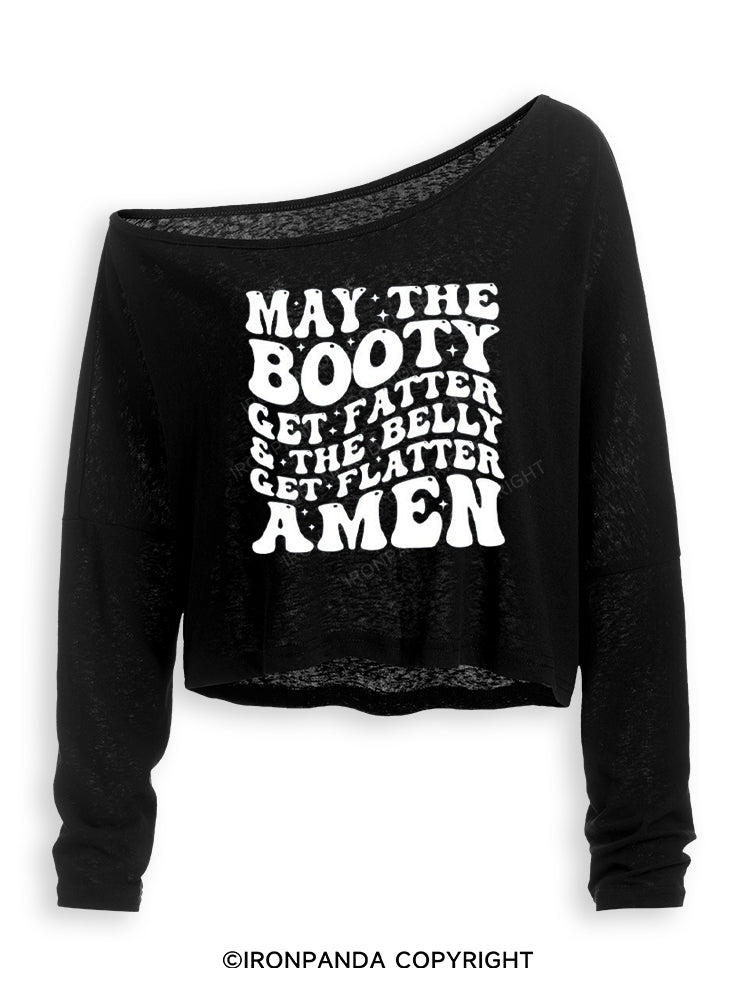 May The Booty Get Fatter And The Belly Get Flatter Amen Off Shoulder Long Sleeve Crop Top