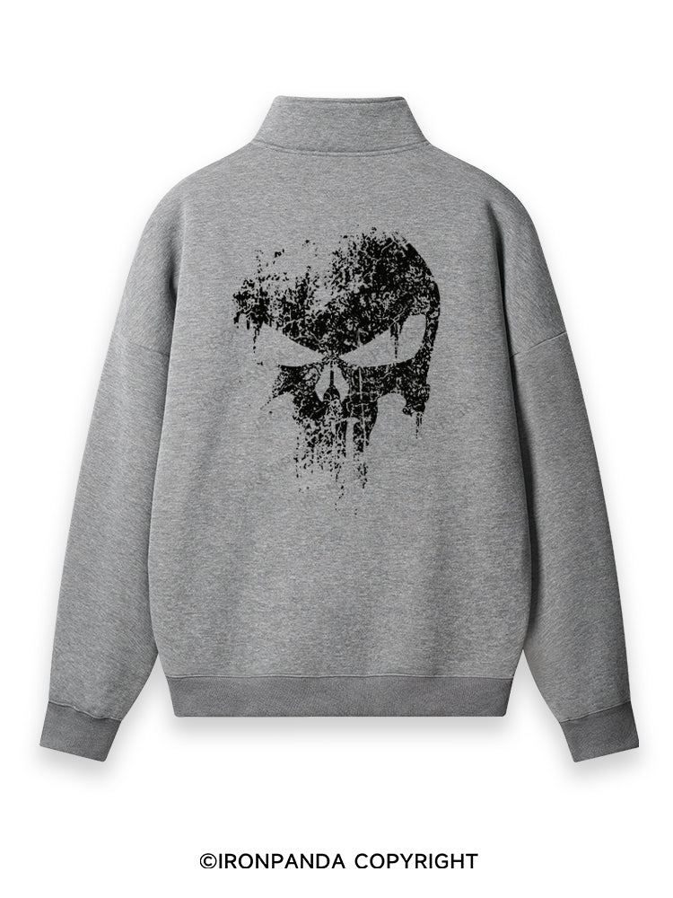 skull Back Printed Quarter-Zip Fleece Sweatshirt