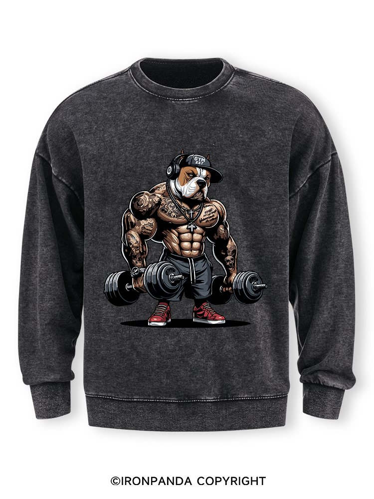 bulldog weightlifting Washed Sweatshirt