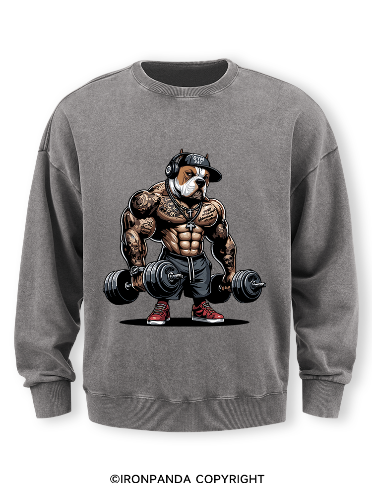 bulldog weightlifting Washed Sweatshirt