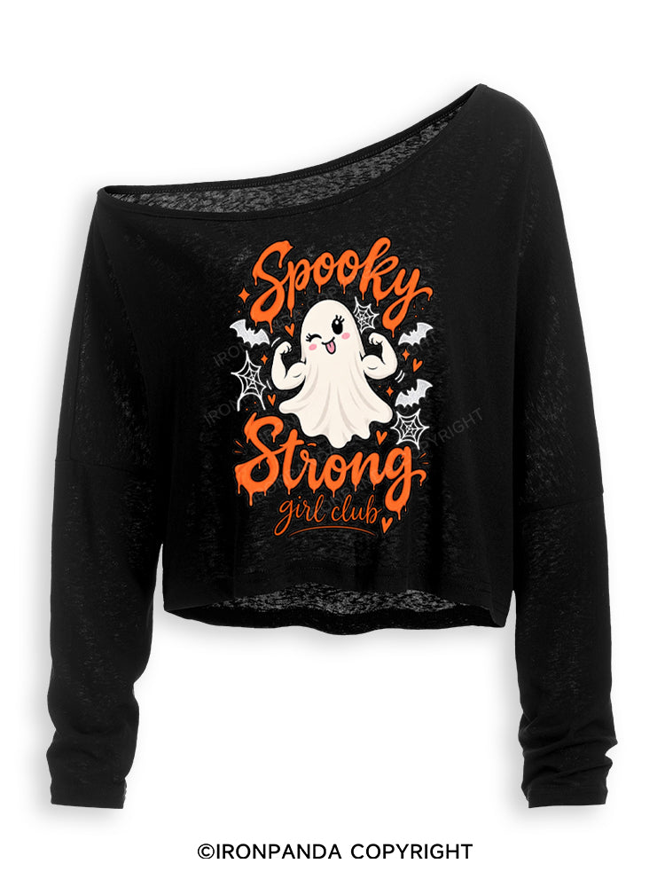 SPOOKY STRONG GIRL CLUB GHOST HALLOWEEN Off Shoulder Long Sleeve Crop Top