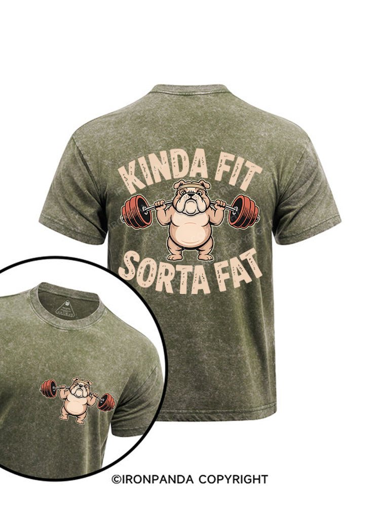 Kinda Fit Sorta Fat Funny Cute Bulldog Printed Washed Gym Shirt