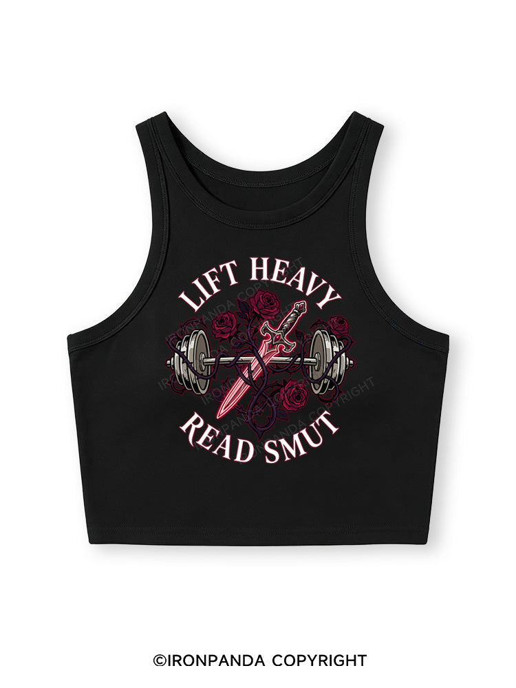 LIFT HEAVY READ SMUT Fitted Crop Tank Top