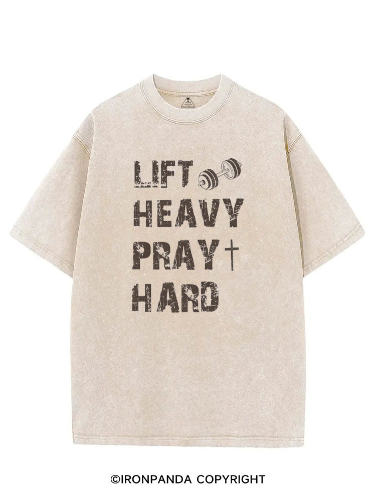 Lift Heavy Pray Hard Motivational Fitness VINTAGE GYM SHIRT