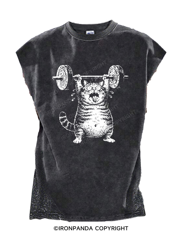 Funny Fat Cat Deadlift Cut Off Tank