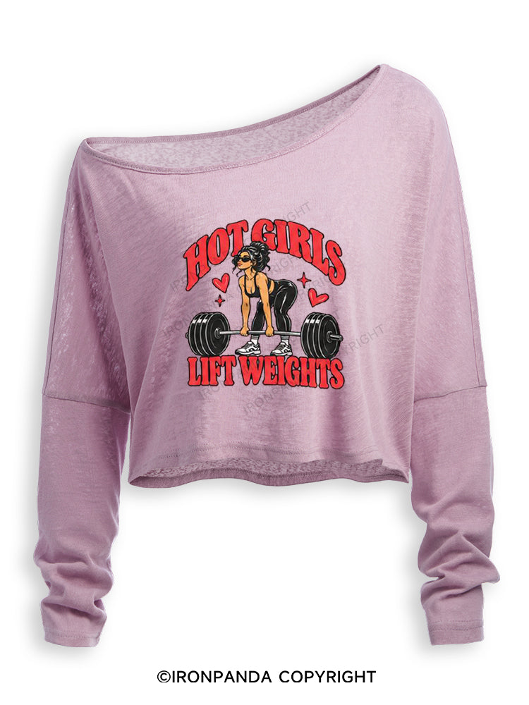 Hot Girls Lift Weights Vintage Gym Girl Off Shoulder Long Sleeve Crop Top