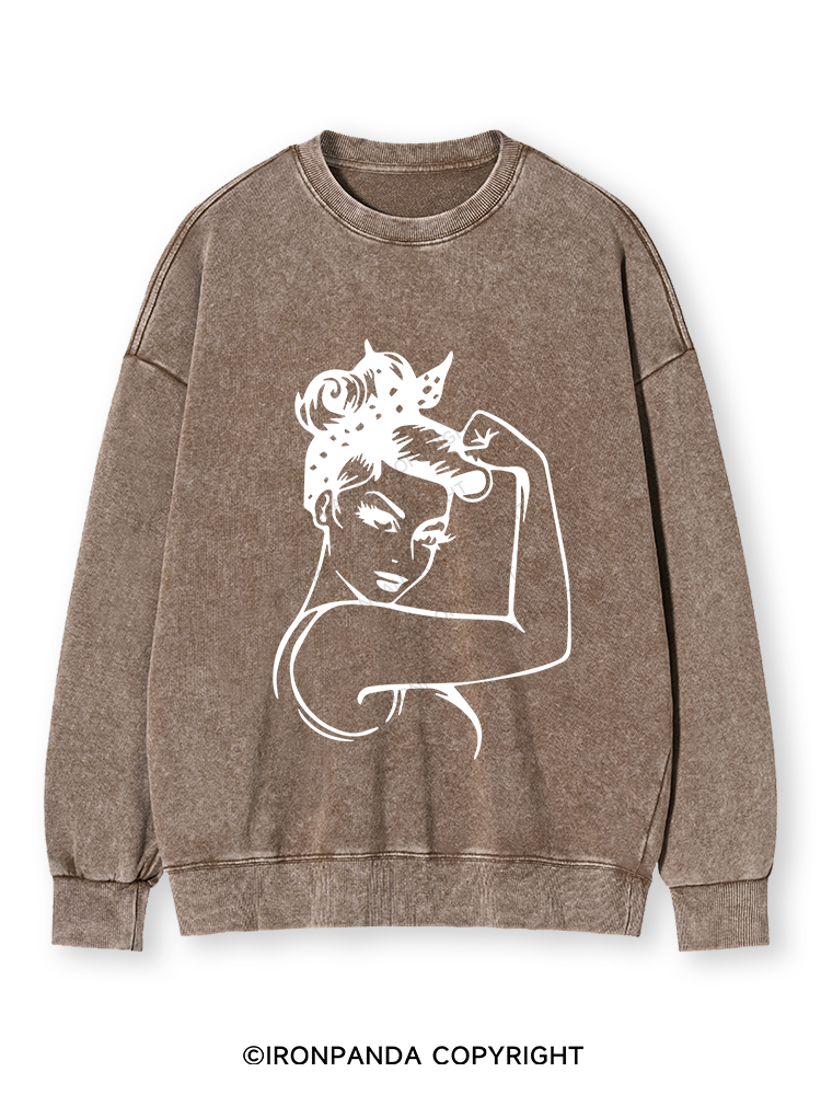 Power Woman With Muscles Washed Sweatshirt