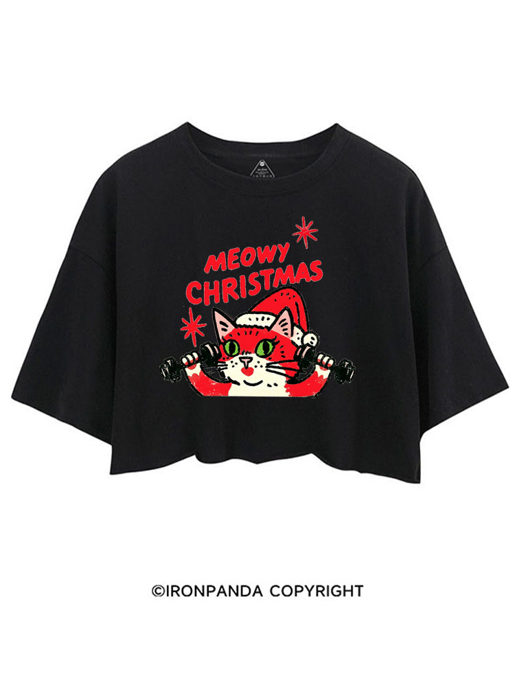 MEOWY CHRISTMAS RETRO CAT CHRISTMAS CROP TOPS