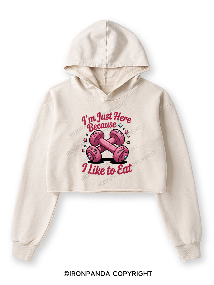 I'M JUST HERE BECAUSE I LIKE TO EAT Washed Crop Hoodie