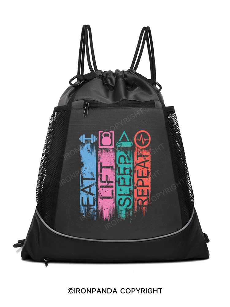 EAT,LIFT,SLEEP,REPEAT Gym Drawstring Bag