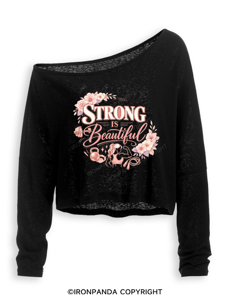 Strong Is Beautiful Floral Off Shoulder Long Sleeve Crop Top