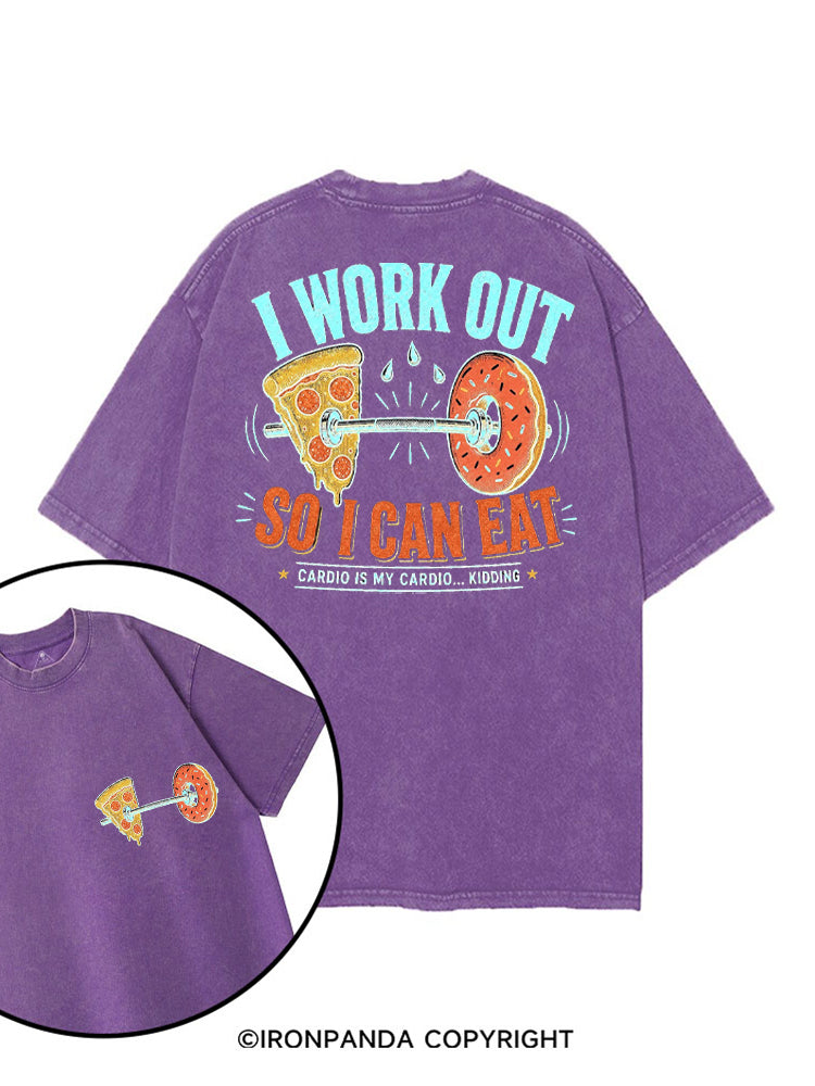 I WORK OUT SO I CAN EAT CARDIO IS MY CARDIO KIDDING printed Gym Shirt
