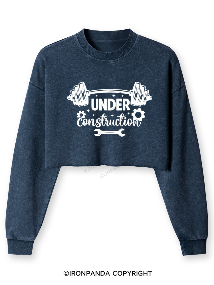UNDER CONSTRUCTION FUNNY WORKOUT Washed Long-Sleeve Crop Top