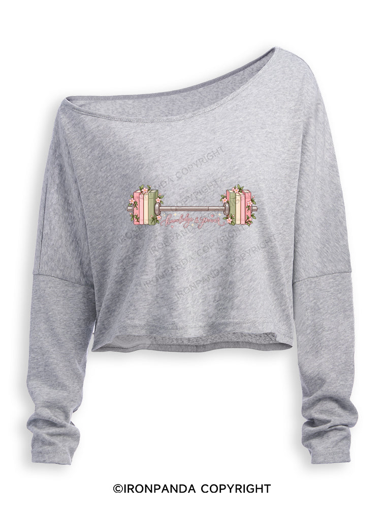 KNOWLEDGE AND POWER Off Shoulder Long Sleeve Crop Top