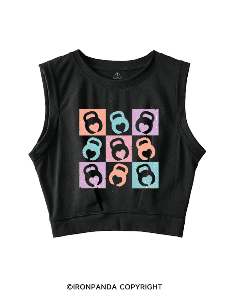 COLORS KETTLEBELL HEART SLEEVELESS CROP TOPS