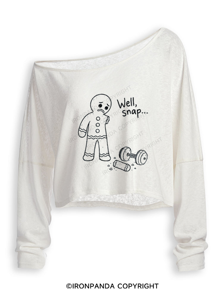 Well Snap Christmas Gingerbread Off Shoulder Long Sleeve Crop Top