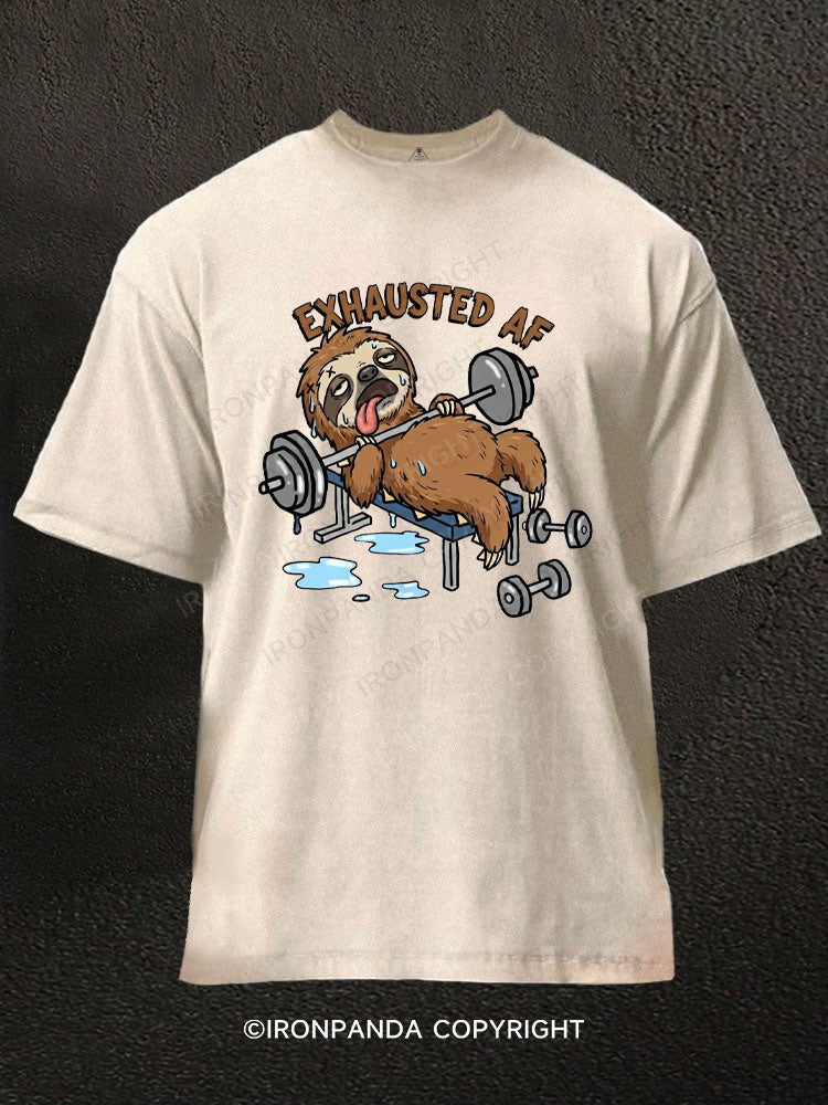 Exhausted Sloth Workout Washed Gym Shirt