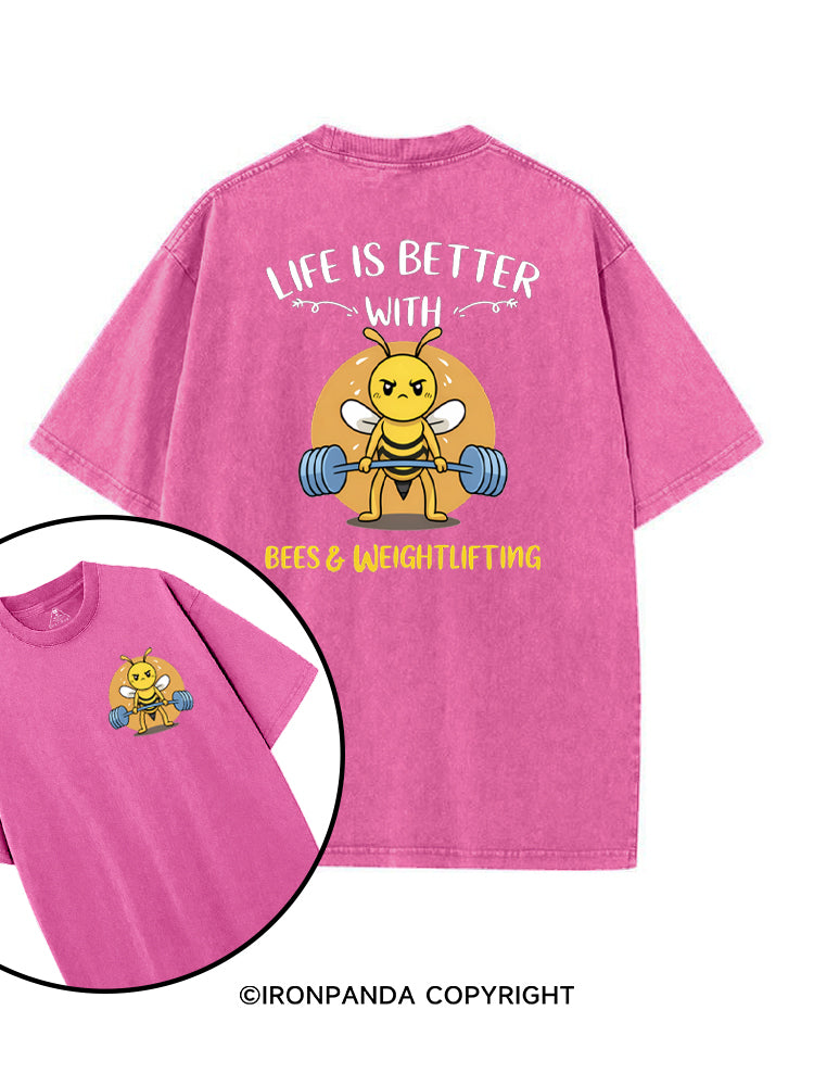 Life Is Better With Bees Weightlifting printed Gym Shirt
