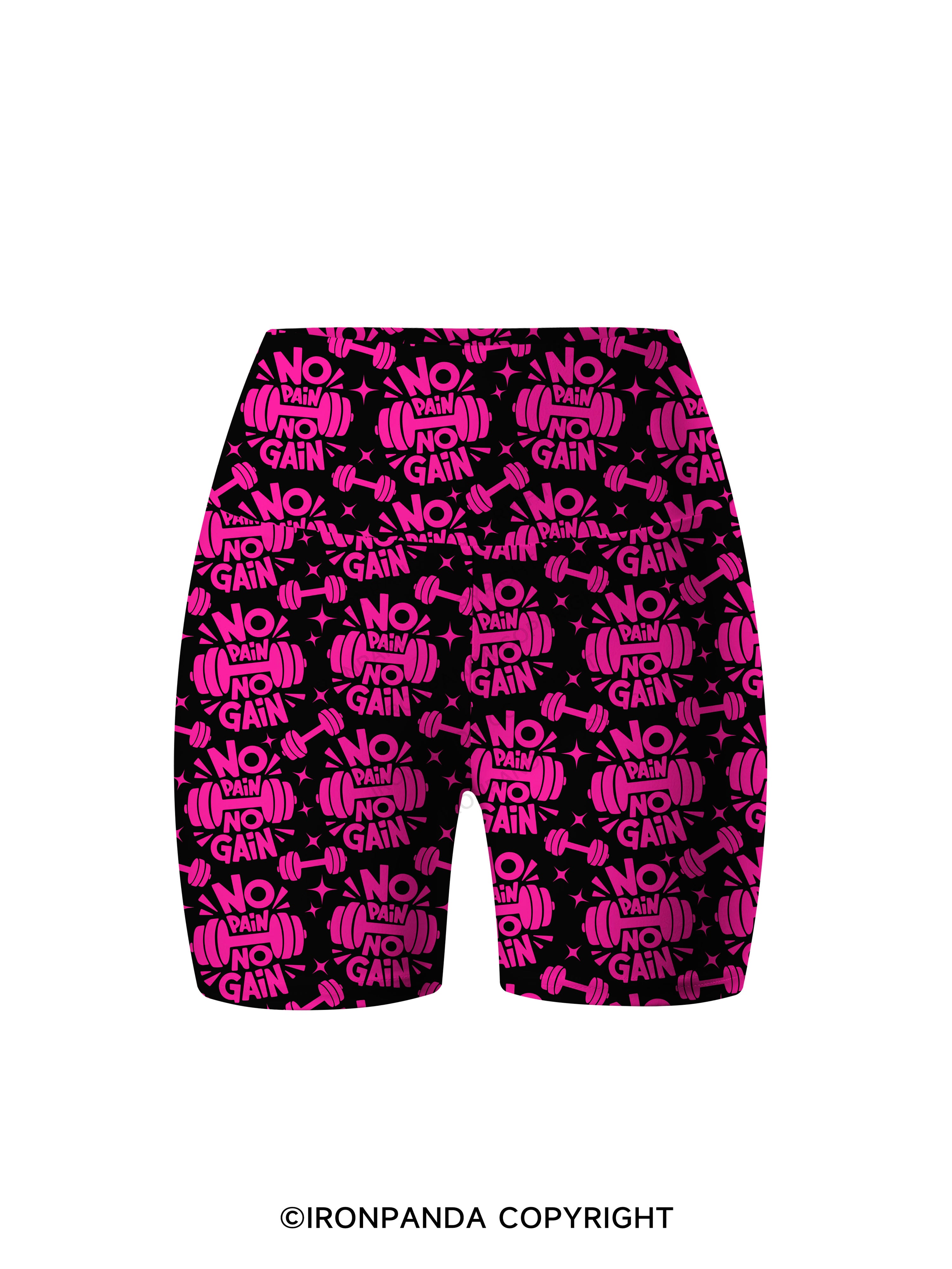 No Pain No Gain Printed Yoga Cycling Shorts