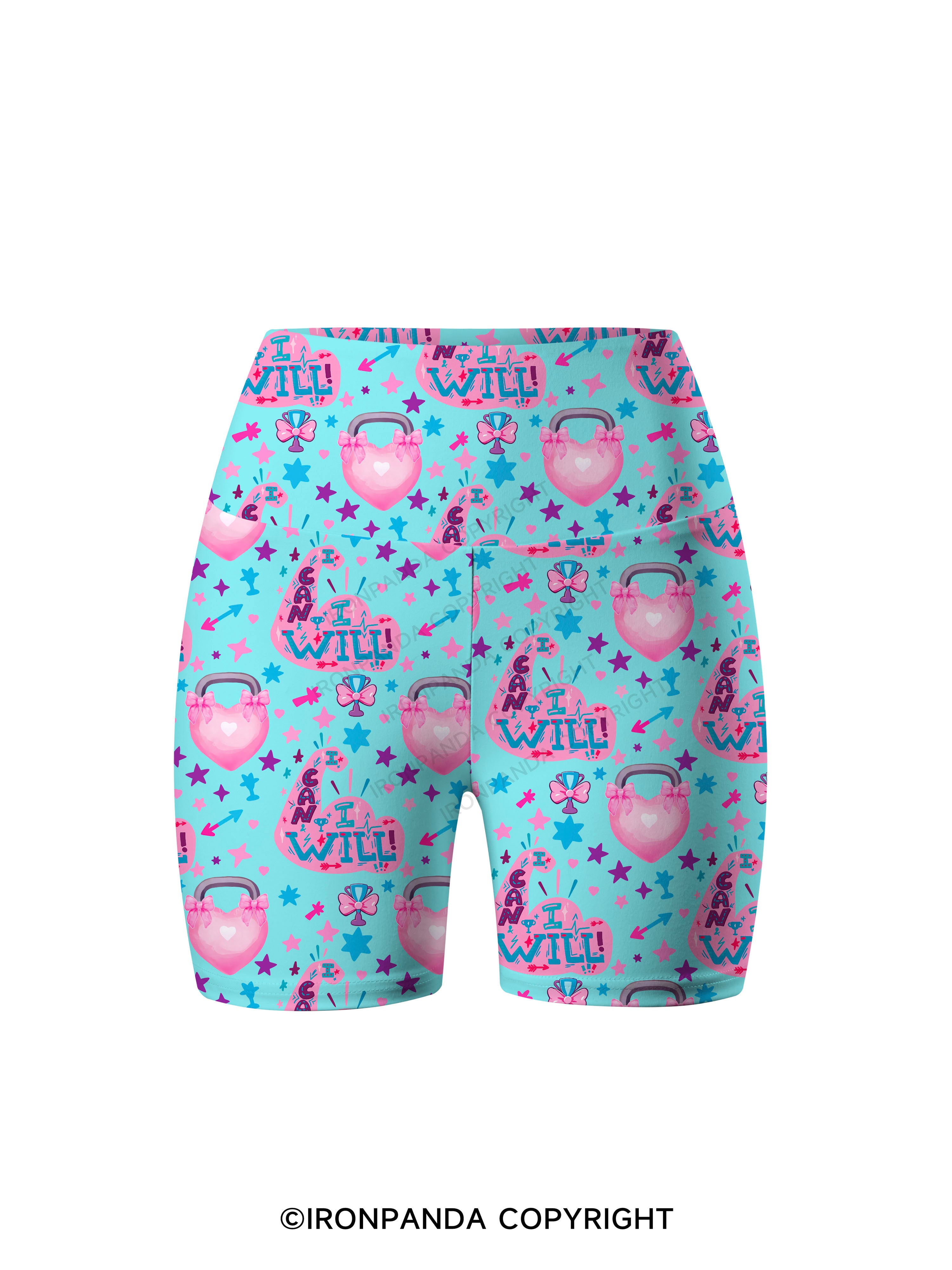 I CAN AND I WILL STRONG MUSCLE Printed Yoga Cycling Shorts
