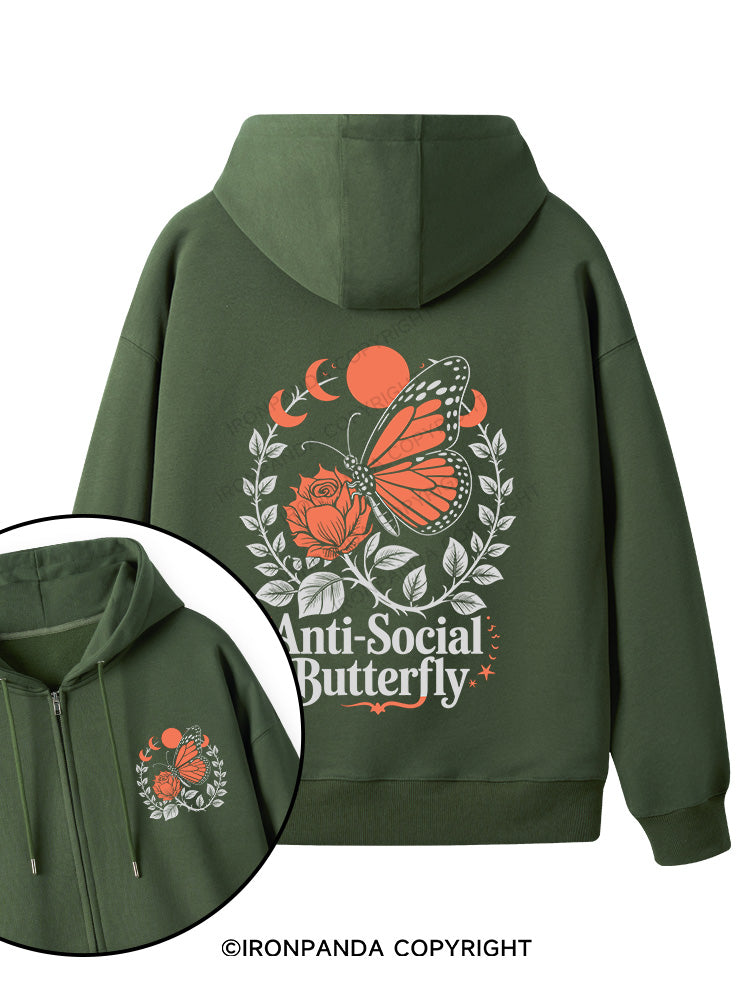 ANTI-SOCIAL BUTTERFLY Double-Sided Printed Fleece Zip Up Hoodie
