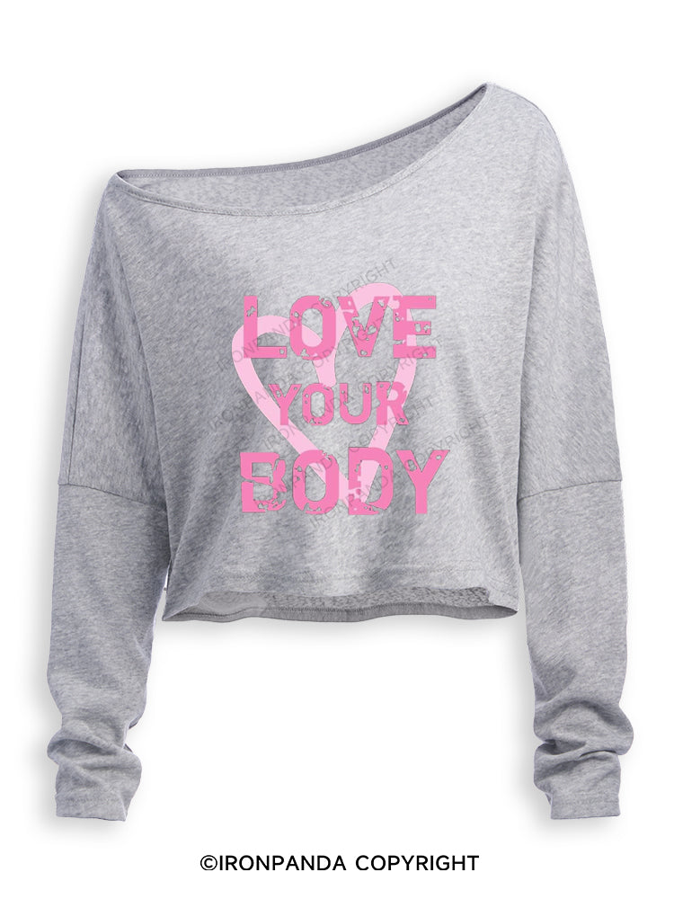 Love Your Body Off Shoulder Long Sleeve Crop Top