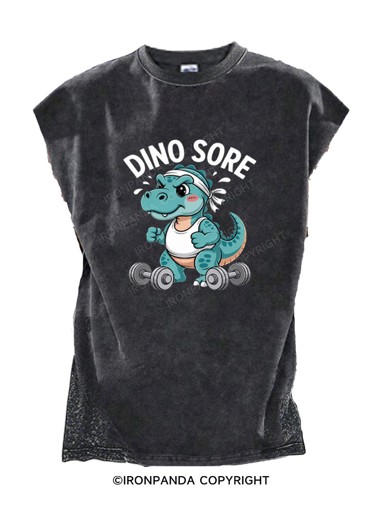 Fitness Gym Workout Exercise Dino Sore Cut Off Tank