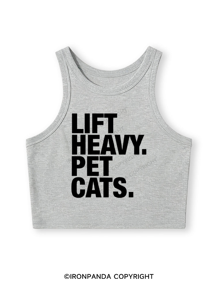 LIFT HEAVY PET CATS Fitted Crop Tank Top
