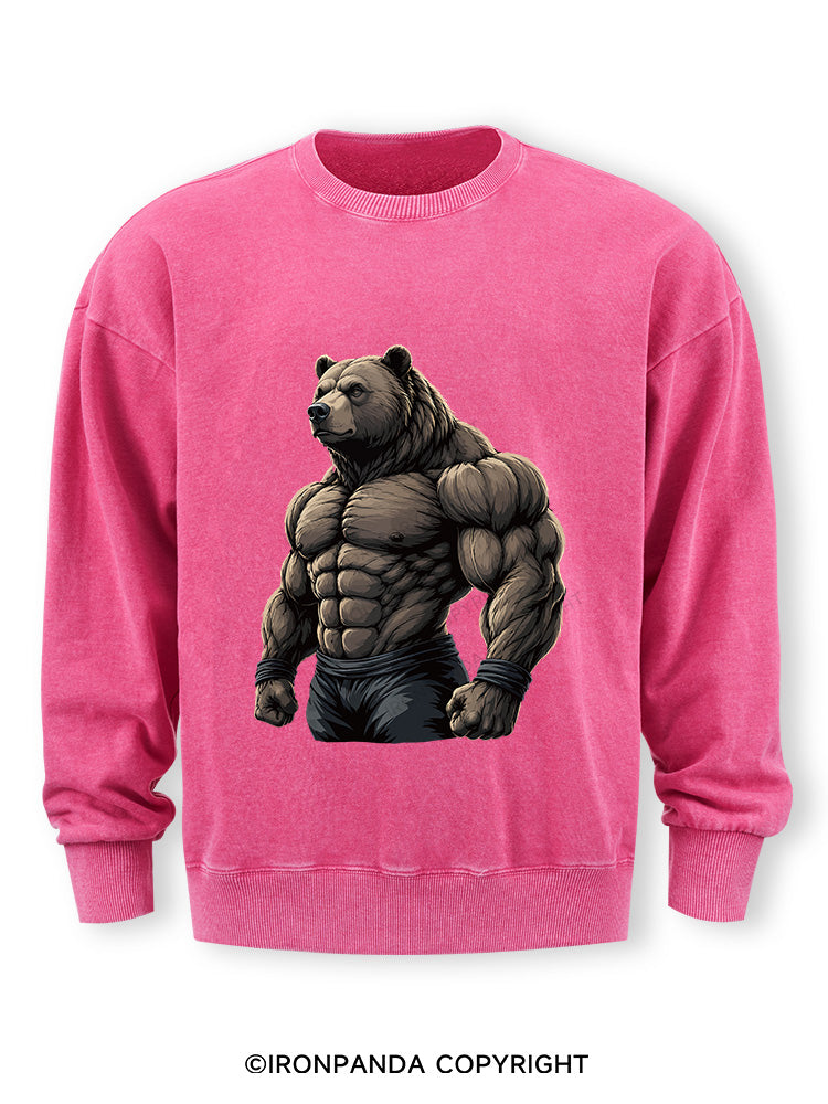Muscular Bear Bodybuilder Performance Washed Sweatshirt