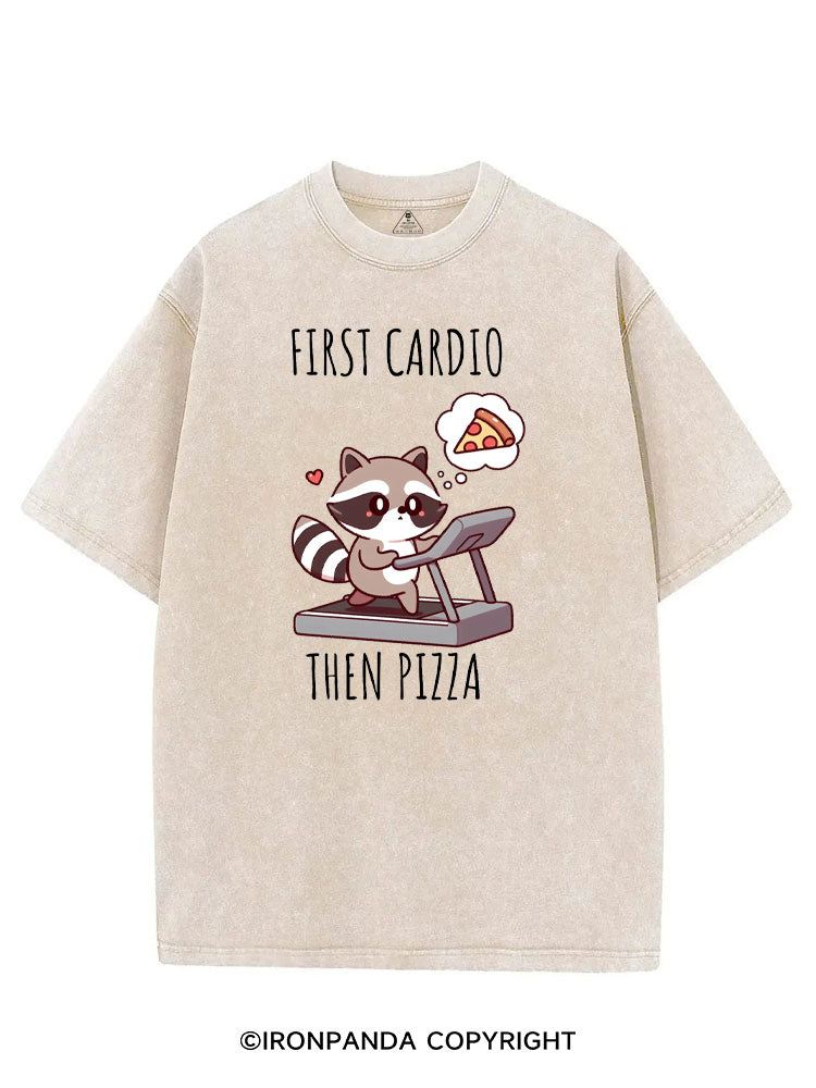 FIRST CARDIO THEN PIZZA CHEAT DAY RACCOON VINTAGE GYM SHIRT