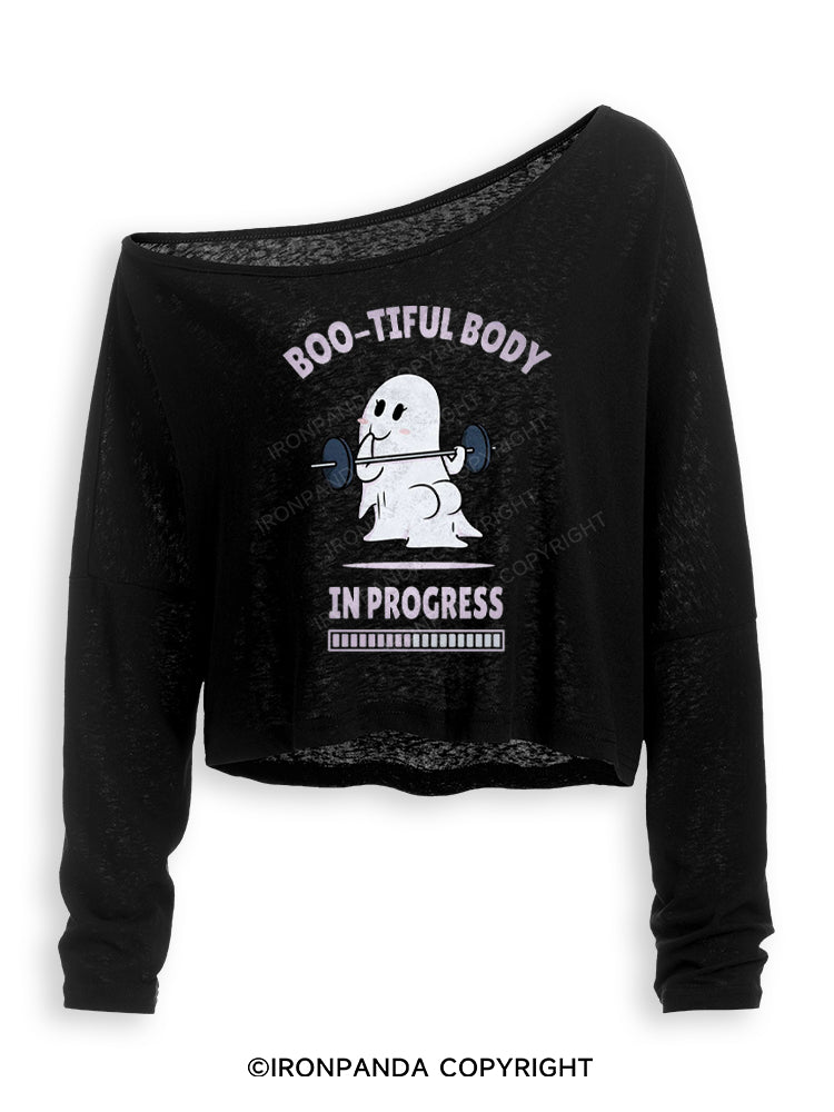 BOO-TIFUL BODY IN PROGRESS Off Shoulder Long Sleeve Crop Top