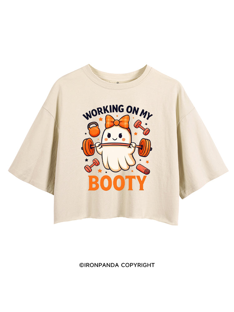 WORKING ON MY BOOTY FUNNY GHOST HALLOWEEN CROP TOPS